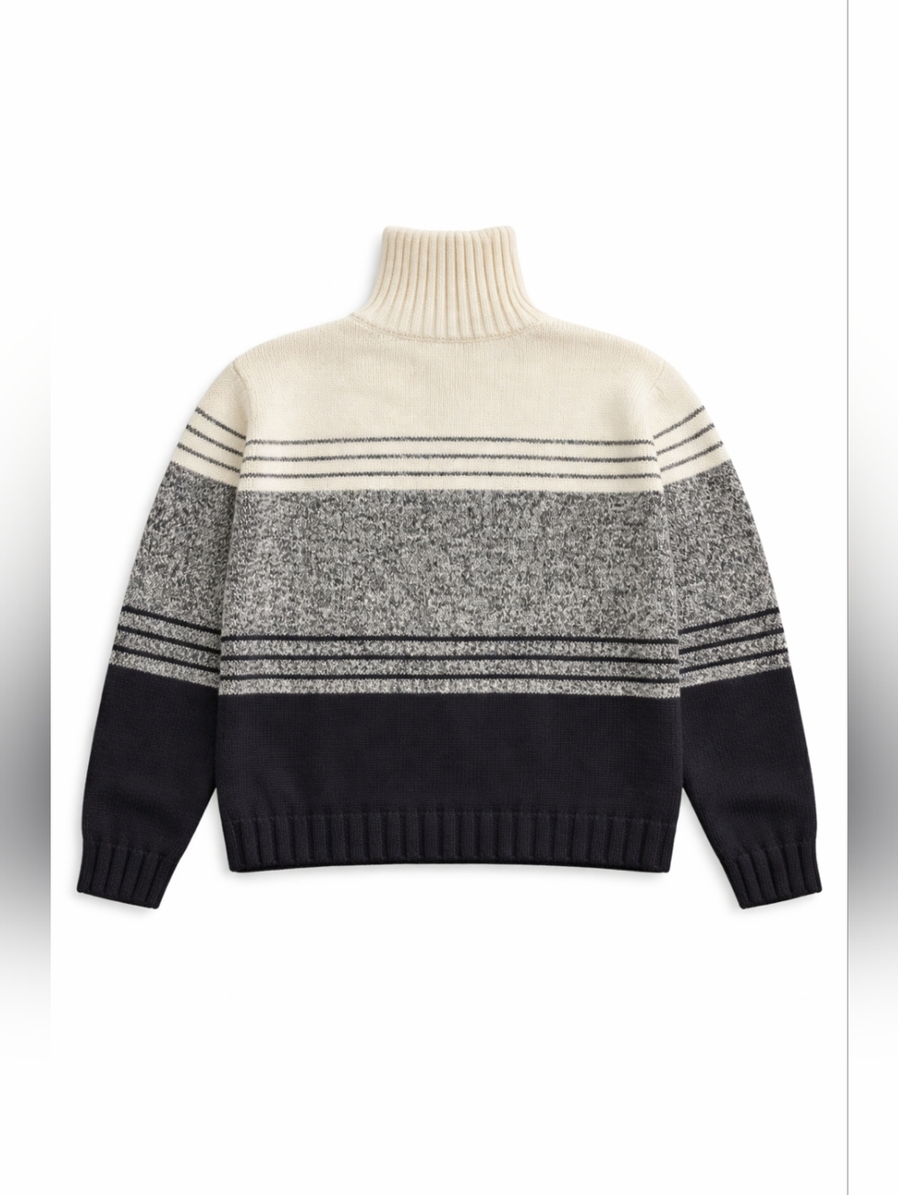 Women's Cream and Black Turtleneck Striped Sweater Size L - Picture 4 of 5